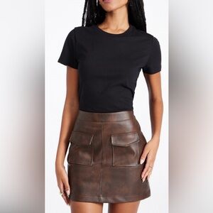 Brown Faux Leather Mini Skirt